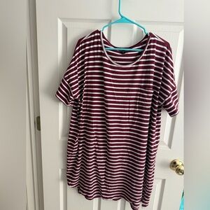 Express maroon & white striped t-shirt dress